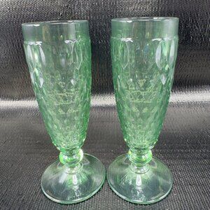 Villeroy and Boch Boston Green Footed Champagne Glasses Cups Barware Set2 Signed